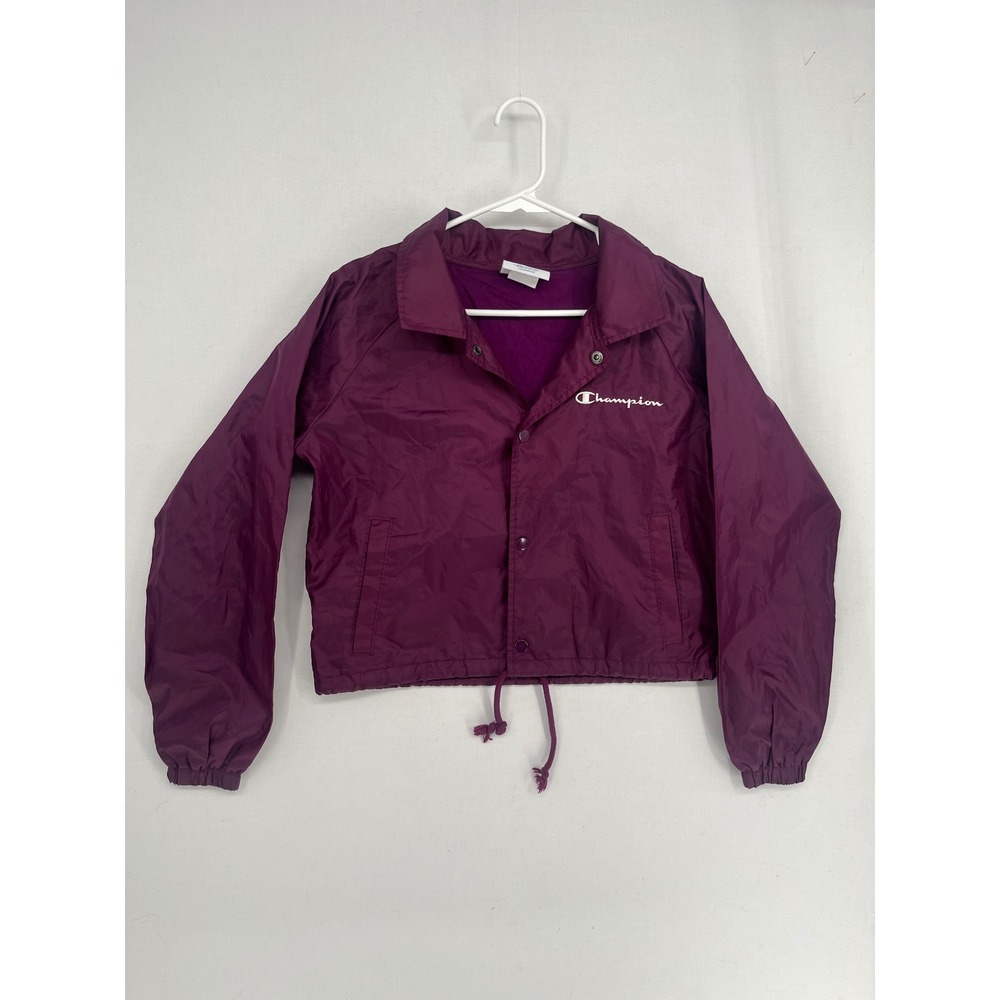 Champion Windbreaker Jacket Womens Small Purple Cropped Snap Front Drawstring